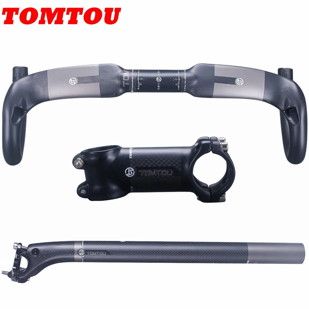 

OMTOU Carbon Fiber Bike Handlebar Sets Bicycle Road Bent Bar Stem Seat Tube Cycling XXX Parts