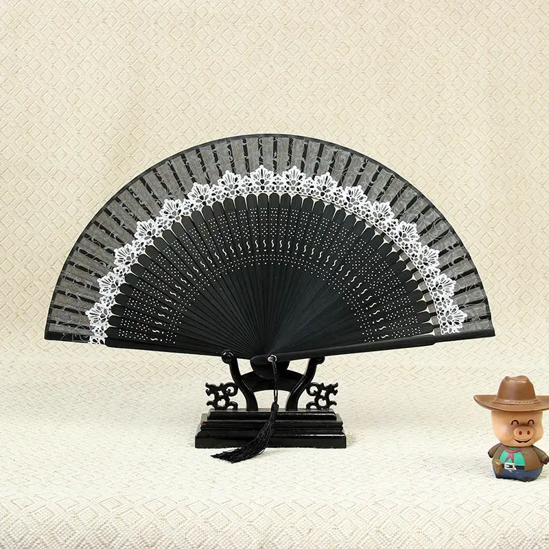 Китайский ручной вентилятор Складной японский для танцев кружевная шелковая