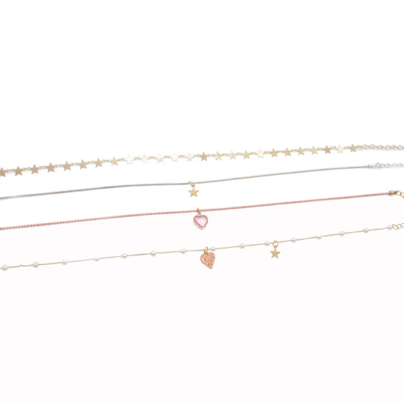 Японский и корейский розовый кулон любви Золотая Звезда Ожерелье Длинная