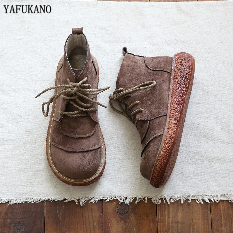 

Mori Retro Suede Womens Ankle Boots Japanese Thick-Soled Big Head Doll Shoes Increased Platform Casual Short Boots Martin Boots