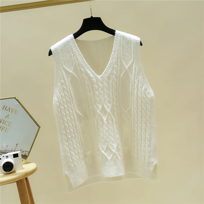 

Осенний свитер, жилет, Женский однотонный вязаный жилет, студенческий пуловер в Корейском стиле с V-образным вырезом, Свободные Повседневны...