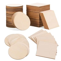 50pcs blank wood slices 4x4 inches unfinished wood pieces square and round wooden for diy coaster arts painting staining crafts