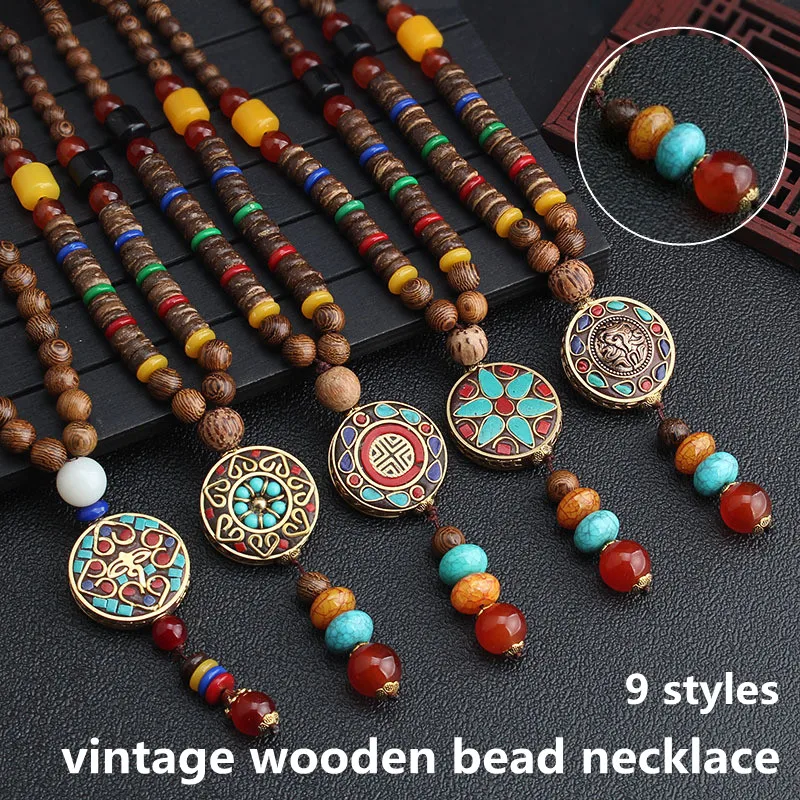 

Fashion New Styles Ethnic Retro Boho Sweater Chain Decoration Unisex Wooden Jewelry Long Buddha Buddhist Wooden Bead Necklaces