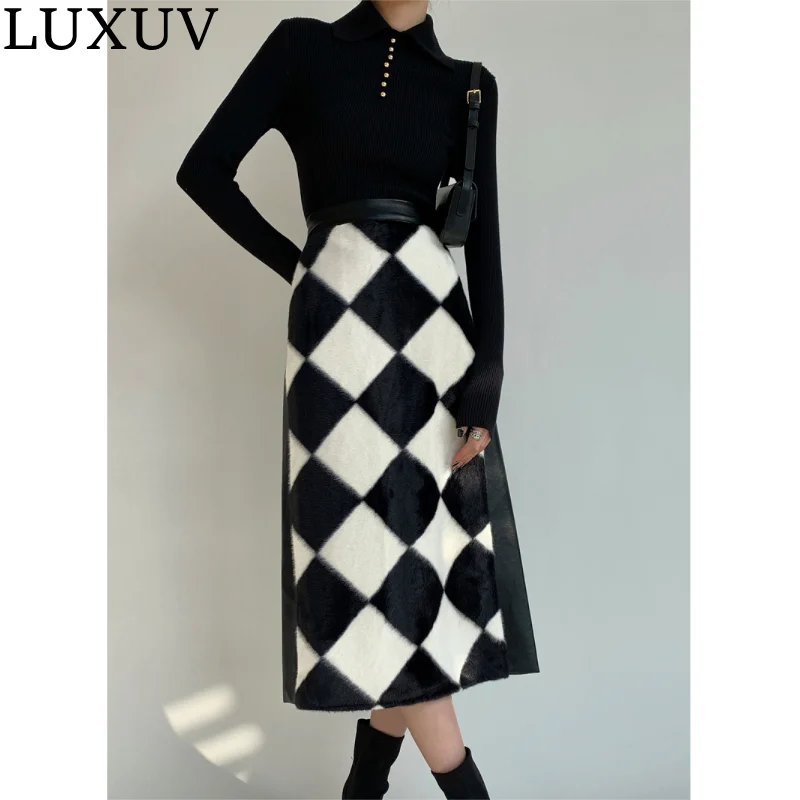 LUXUV Women's Long Skirt Pencil With High Weisted Beach Harajuku Korean Aesthetic Y2k Causal Clothes Sexy Party PU Stylish Chic