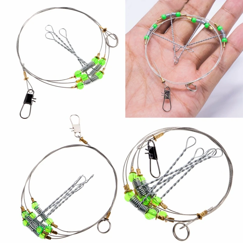 5Pcs Fishing Hooks Anti-Winding Swivel String Sea Hook Steel Rigs Wire Leader Fish Hooks(3 Wires) | Спорт и развлечения