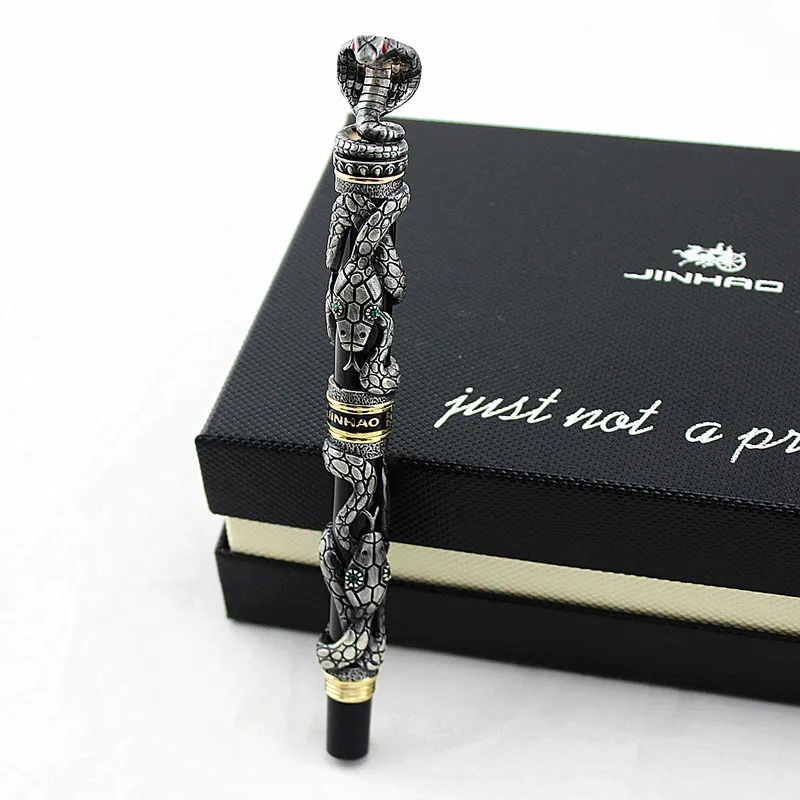 Jinhao винтажная перьевая ручка со змеей Серебряный 3D узор рельефная скульптурная