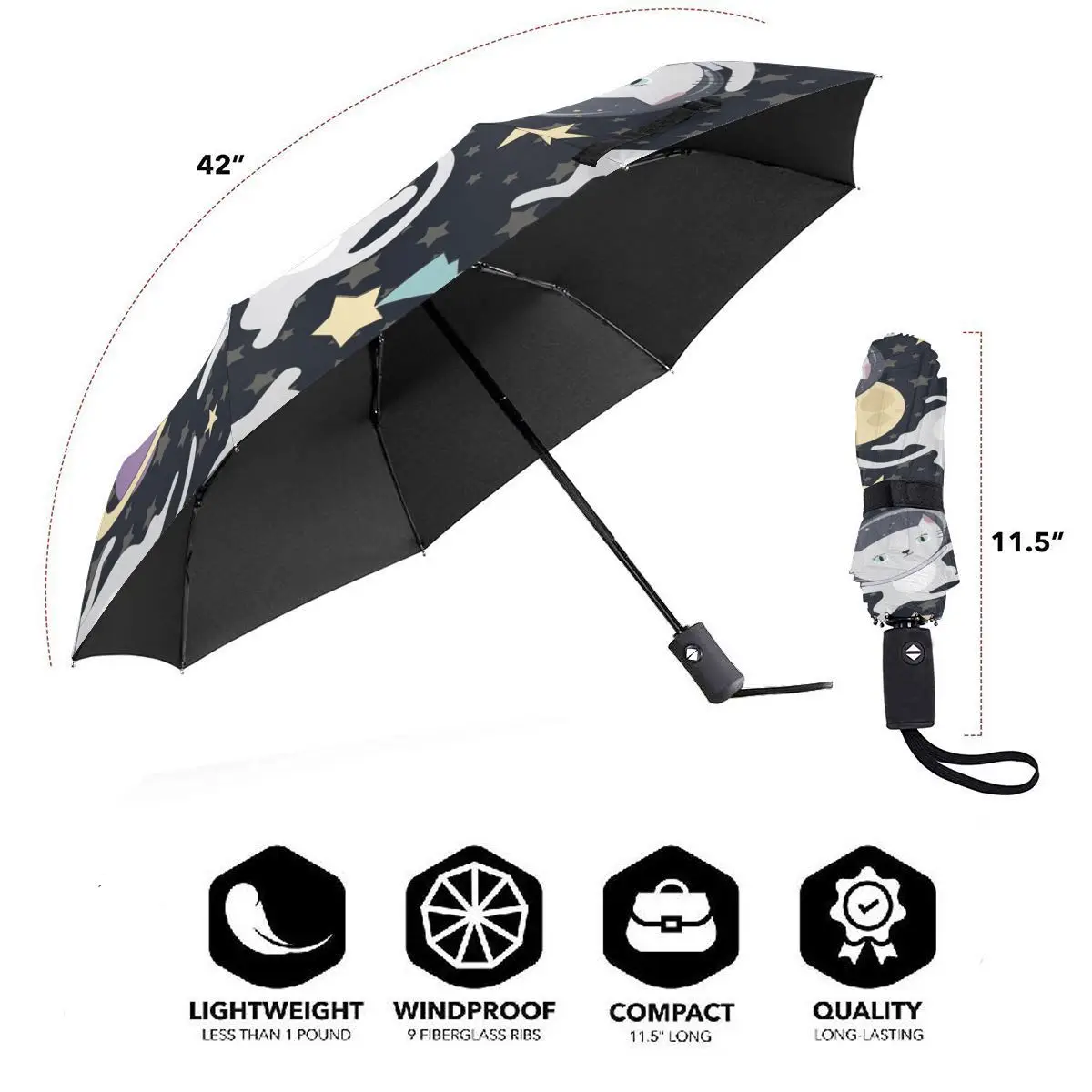 Зонт складной автоматический с мультяшным котом и астронавтом - купить по