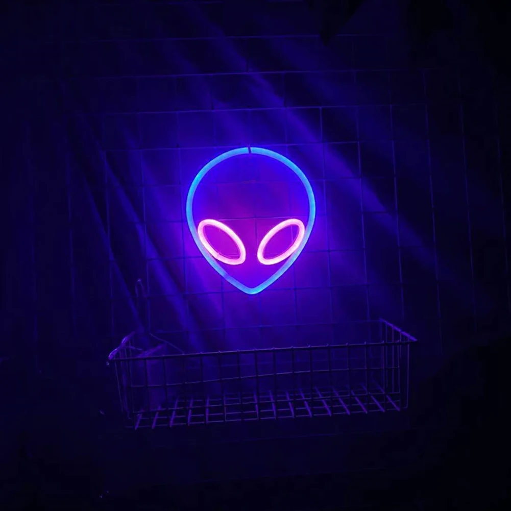 

LED Alien Neon Lights USB/Battery Operated Wall Hanging Neon Sign Home Decoration Wall Art Bedroom Decor Party Decoration