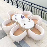 7 pcs metal frame and rattan garden dining sets patio wicker sectional table and chairs with cushions for indoor and outdoor