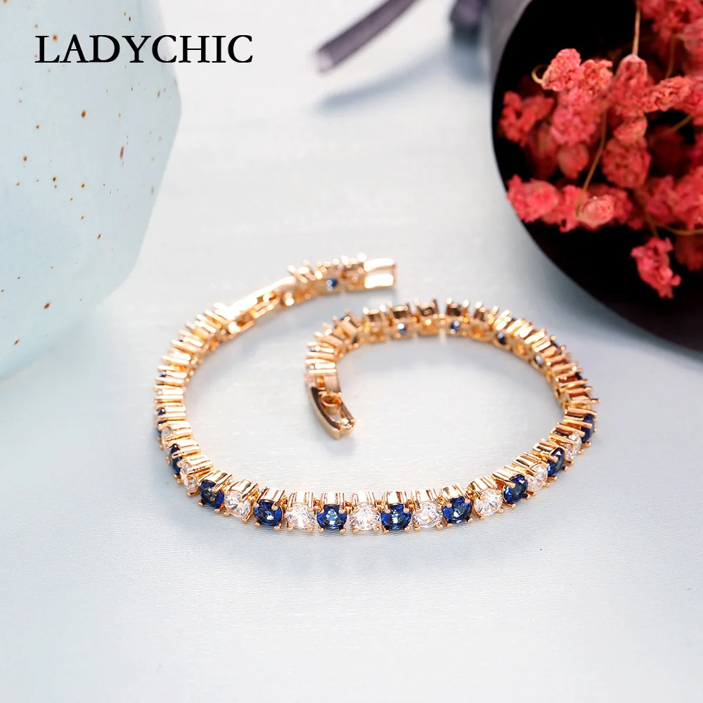 Женский и мужской браслет LADYCHIC из натурального циркона с голубыми прозрачными