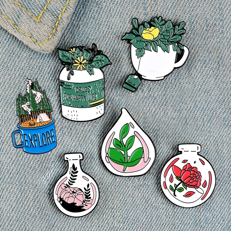 Панк растения Цветок Скелет Кости Череп песочные чашки эмалированная булавка