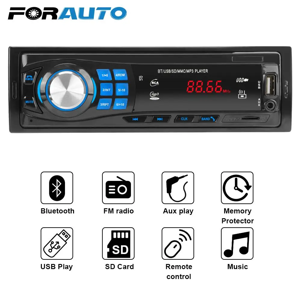 

Автомобильное радио стерео In-dash эквалайзер функция Защита памяти TF USB AUX Поддержка Bluetooth 4,0 аудио FM SD MMC MP3 плеер 1 Din