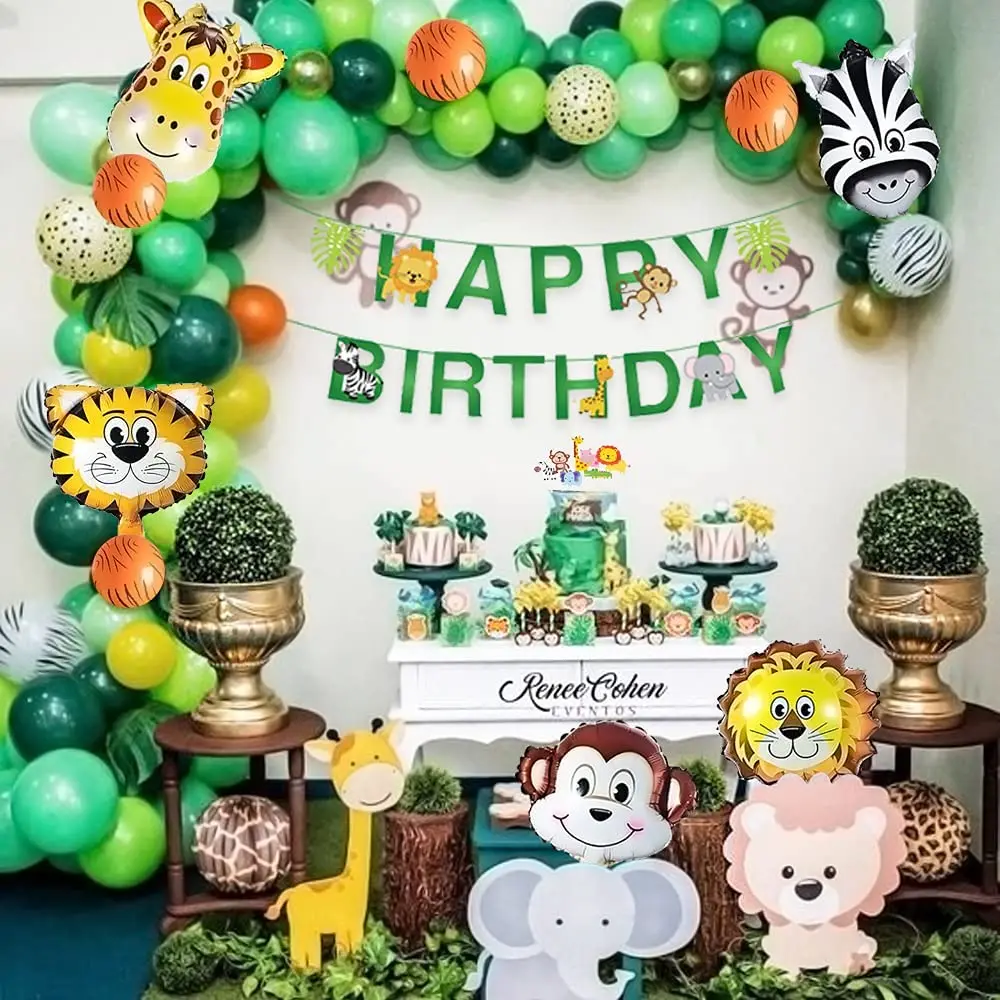 1 Year Old Boy Birthday Decor Green Balloon Wild One Jungle Safari Birthday Party Decorations for Kids Boy Children Baby Shower