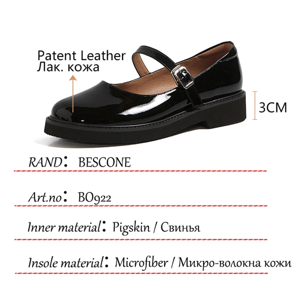 

BESCONE Flats Women Fashion Platform Mary Janes Genuine Leather Female Shoes Round Toe All-Match Lolita Casual Lady Shoes BO922