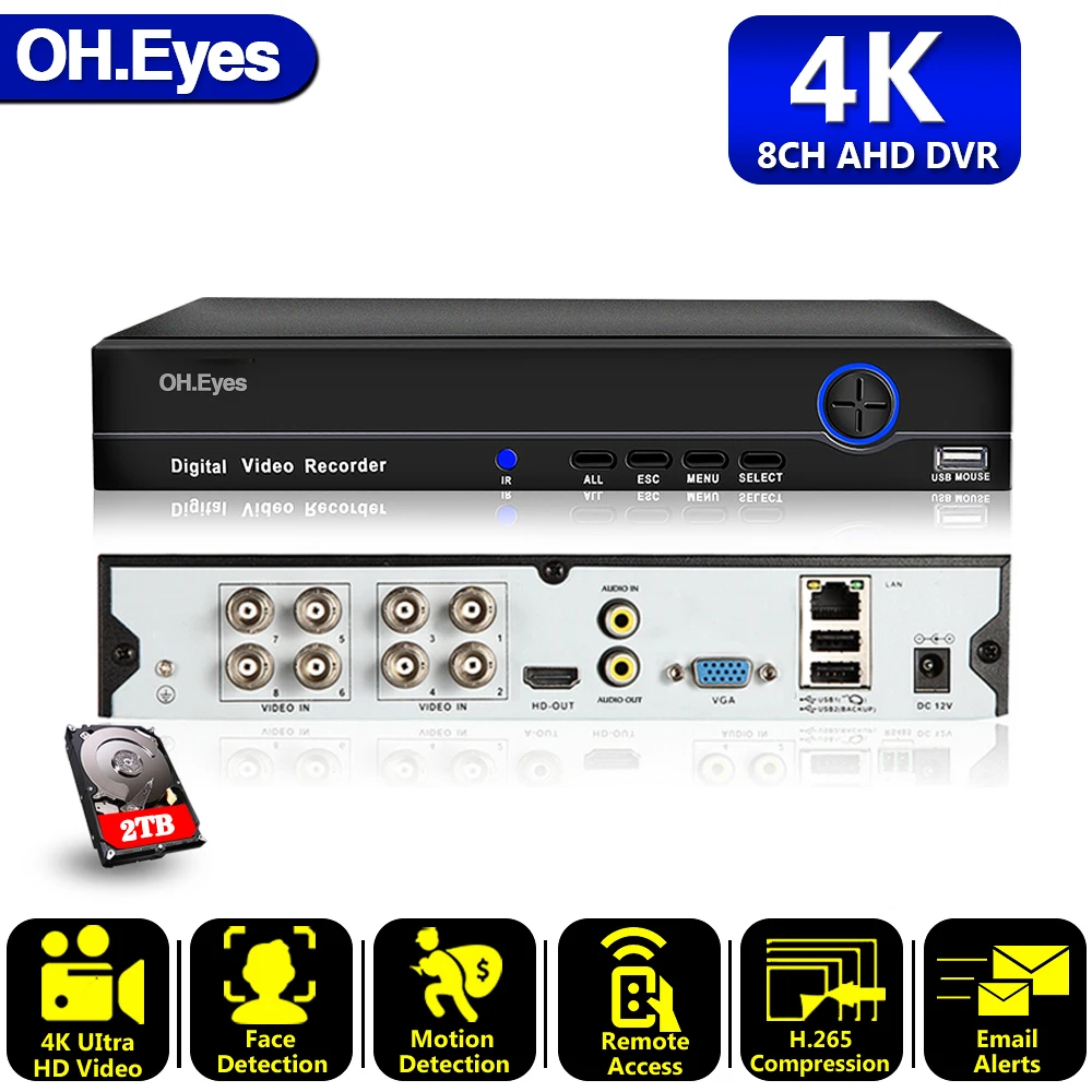 1080P 5MP 8MP Camera 4K 8CH 16 Channel Face Detection Hybrid 6 in 1 XVI NVR TVI CVI AHD DVR NVR Surveillance Video Recorder