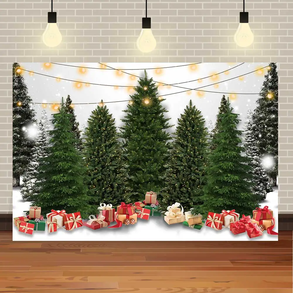 

Фотофон Seekpro с изображением зимнего леса рождественской елки подарков света семейный ребенок день рождения художественный портрет фон для ...