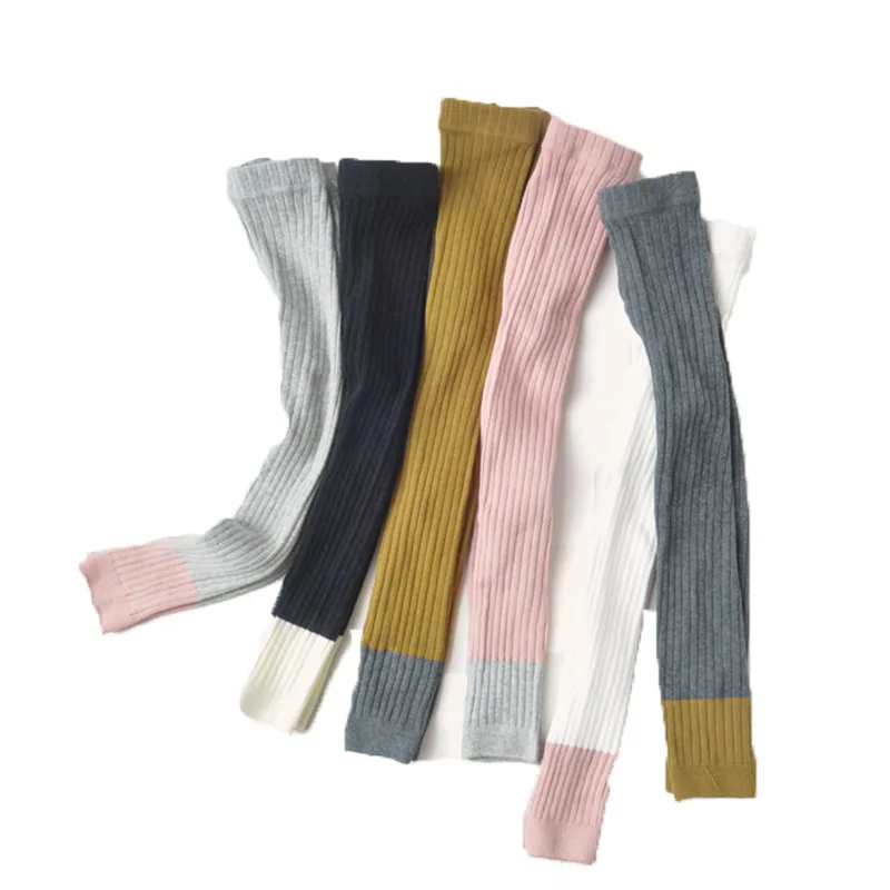 Детские леггинсы в рубчик детские лоскутные белого и черного цвета для девочек