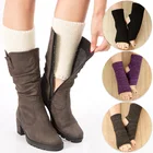 Теплые Зимние гетры для женщин, модные гетры с манжетами, женские Теплый длиной до бедра, однотонные рождественские подарки, вязаные вязанные гольфы