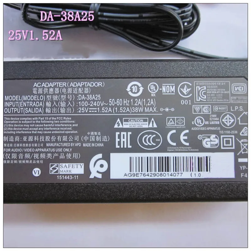 Genuine 25V 1.52A 38W DA-38A25 DYF-2430 AC Adapter For LG EAY64290801 NB3540 NB3730A SJ4 SH4 SH5 SOUND BAR Power Supply Charger best laptop bags for women