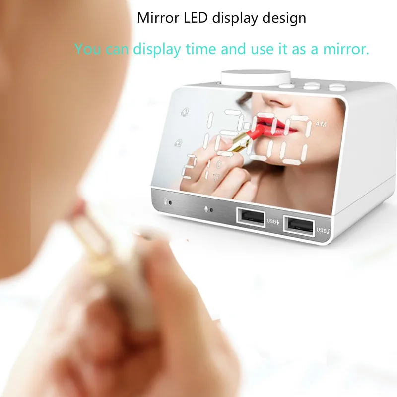 Новый светодиодный цифровой двойной будильник зеркальные часы беспроводной