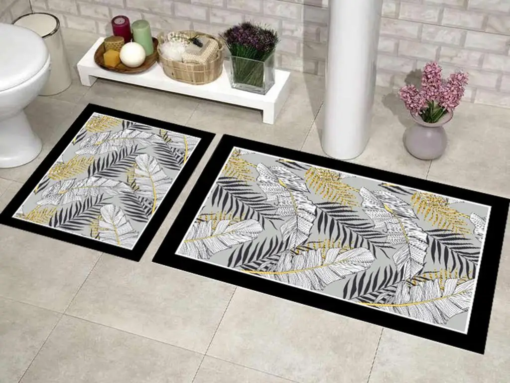 

Elite Lux Rectangular 2'li Bath Mat Pad Leaf Gray