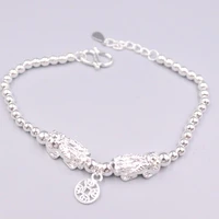 real 999 silver bracelet for women girl female double pixiu dragon son coin charms womens bracelet link 7 5l