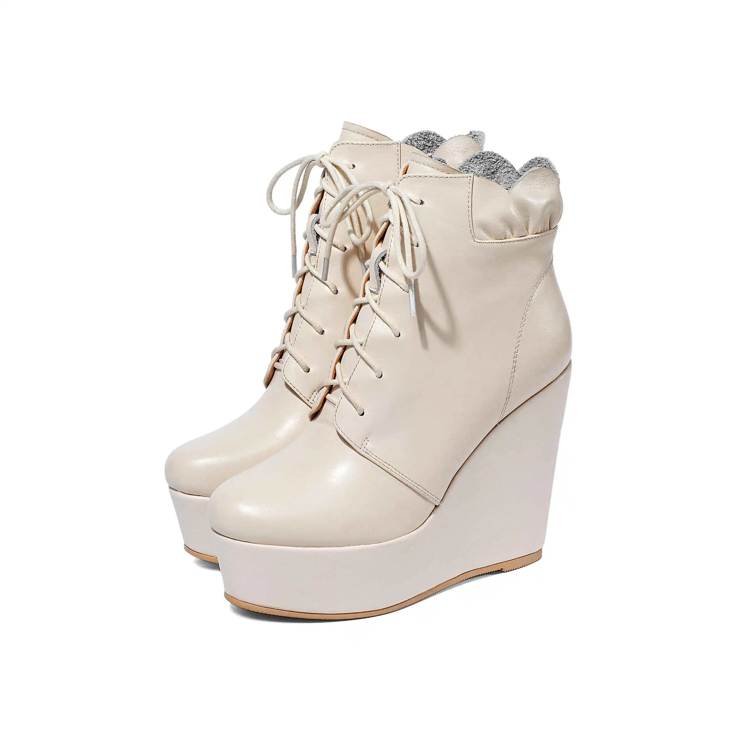

Lenkisen European style thick bottom cow leather boots super high heels waterproof fashion lace up winter women ankle boots L07