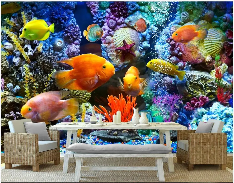 

Custom photo 3d wallpaper Underwater World Aquarium Tropical Fish living room home decor 3d wall murals wallpaper for walls 3 d