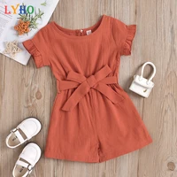 kid baby girls short sleeve off shoulder romper jumpsuit solid bow playsuit clothing toddler girl fall clothes 20201