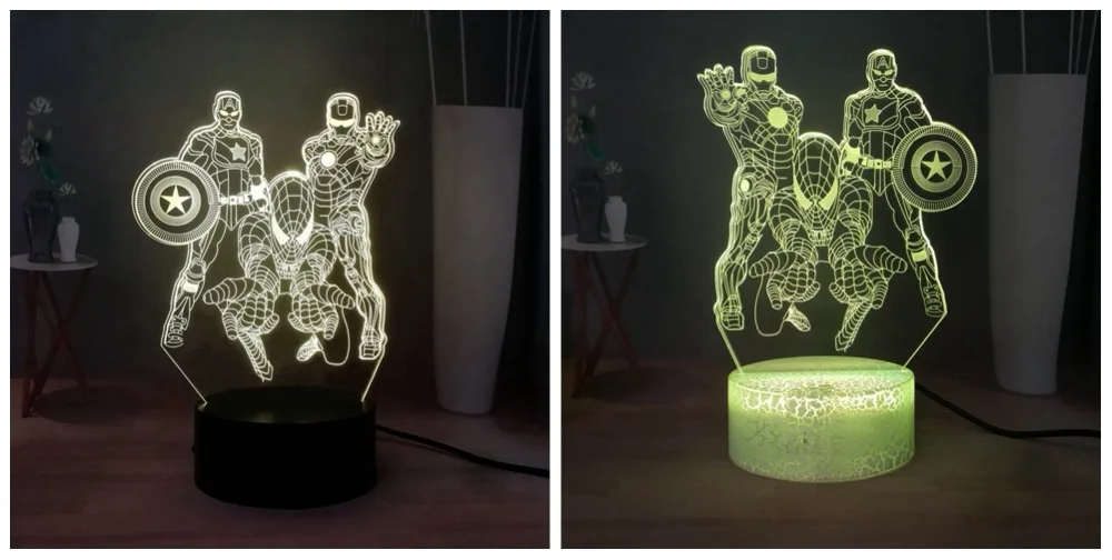 СВЕТОДИОДНЫЙ 3D ночник герой Marvel Капитан Америка Человек-паук Tron человек разноцветный USB ВЫКЛЮЧАТЕЛЬ, настольная лампа подарок на день рождения детей