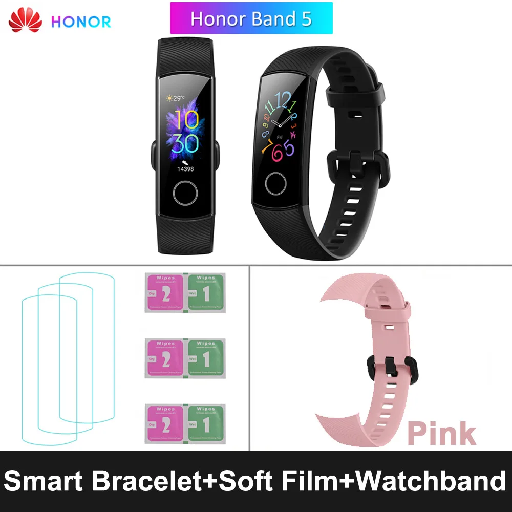 Black Pink Strap HONOR Band 5 фитнес умный Браслет мониторинг сердечного ритма 5 АТМ водонепроницаемый плавающий Bluetooth 4,2 смарт часы наручные часы - Цвет: Black Pink Strap
