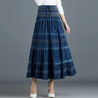 denim long skirts womens 2020 new spring summer elastic high waist slim fit thin lace up a line maxi skirt beach boho skirt