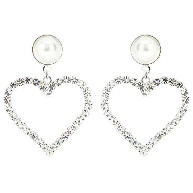 

Net Red Pearl Crystal Big Heart Earrings and Euro-American Fashion Female Explosion