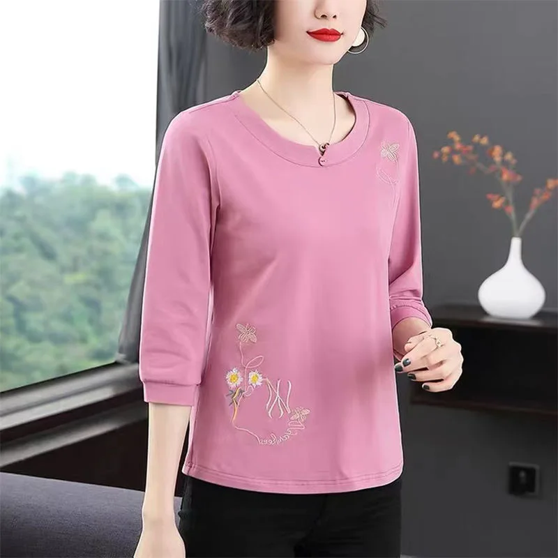 

2021 New Summer 100% Cotton T Shirt Woman Long Sleeve Shirt O Neck Woman T-shirt Korean Style Loose Women Shirts