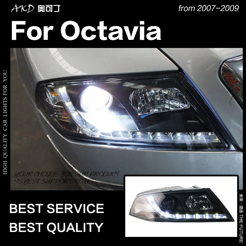 AKD автостайлинг фары для Skoda Octavia A5 2007 2009 светодиодный ные DRL Hid Биксеноновые