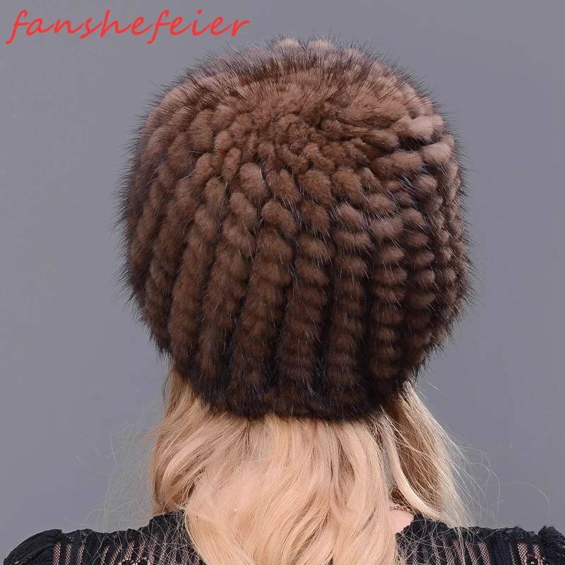 Зимняя вязаная Настоящая Натуральная норковая шапка для женщин Ermine хорошего