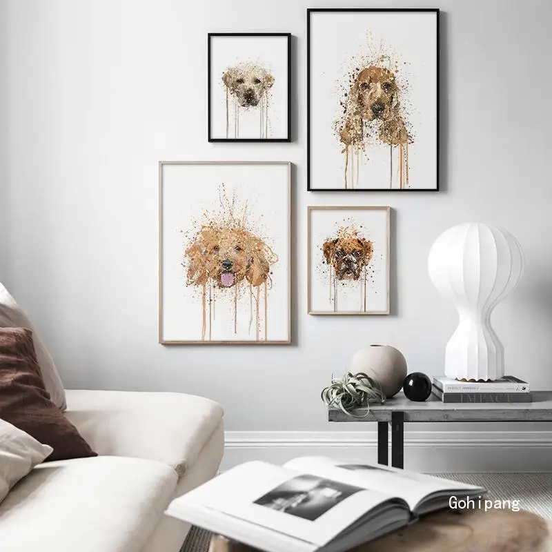 Скандинавский стиль собака акварелью Холст Искусство Печать постер Забавный