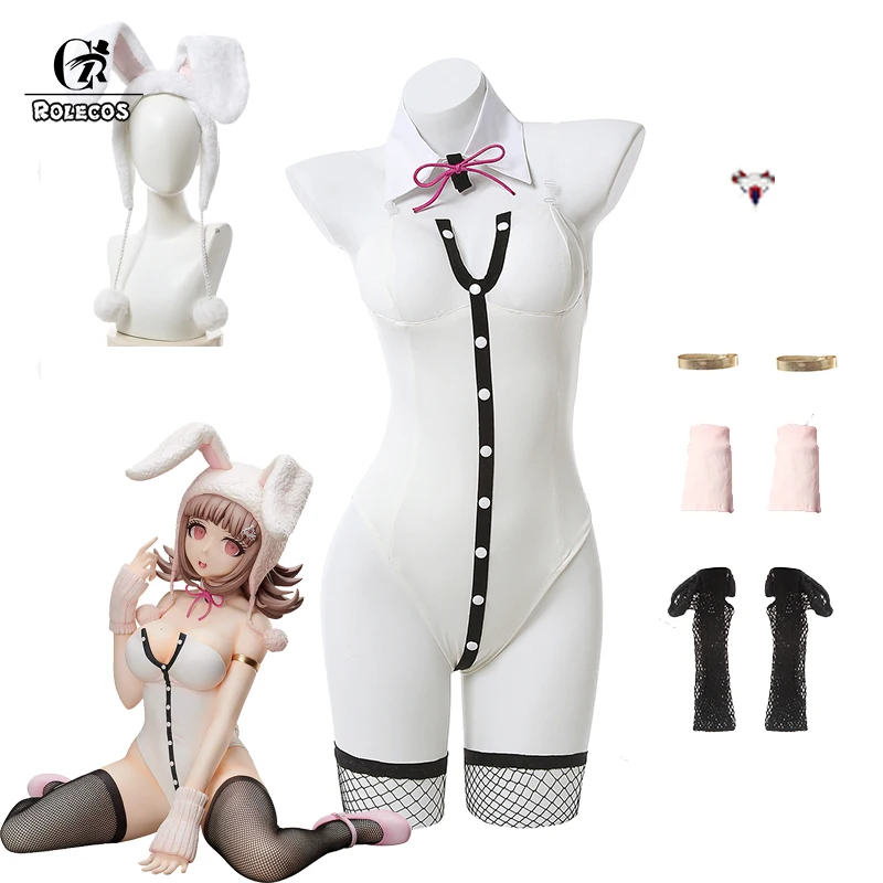 

ROLECOS Game Super DanganRonpa 2 Cosplay Chiaki Nanami Bunny Girl Sexy Jumpsuits Bodysuit Hat Women Cosplay Costumes Halloween