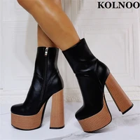 kolnoo new classic ladies thick heel boots large size us5 15 high platform party ankle boots evening xmas fashion black shoes