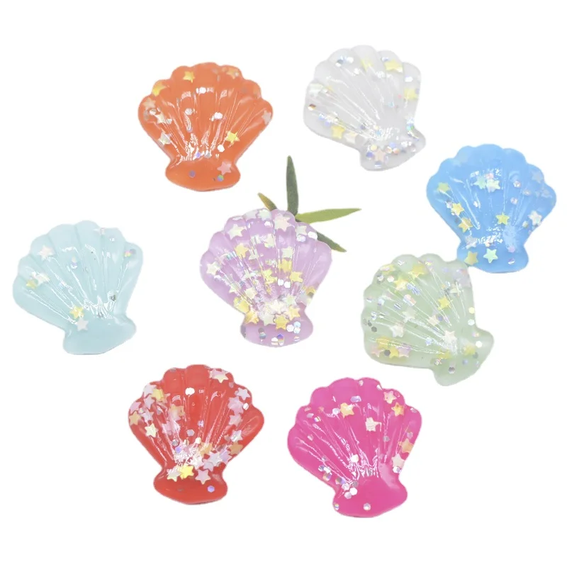 

10Pcs Glitter Seashell Flat Back Resin Accessories for Jewelry Making DIY Baby Headwear Hair Clips Bow Ornament