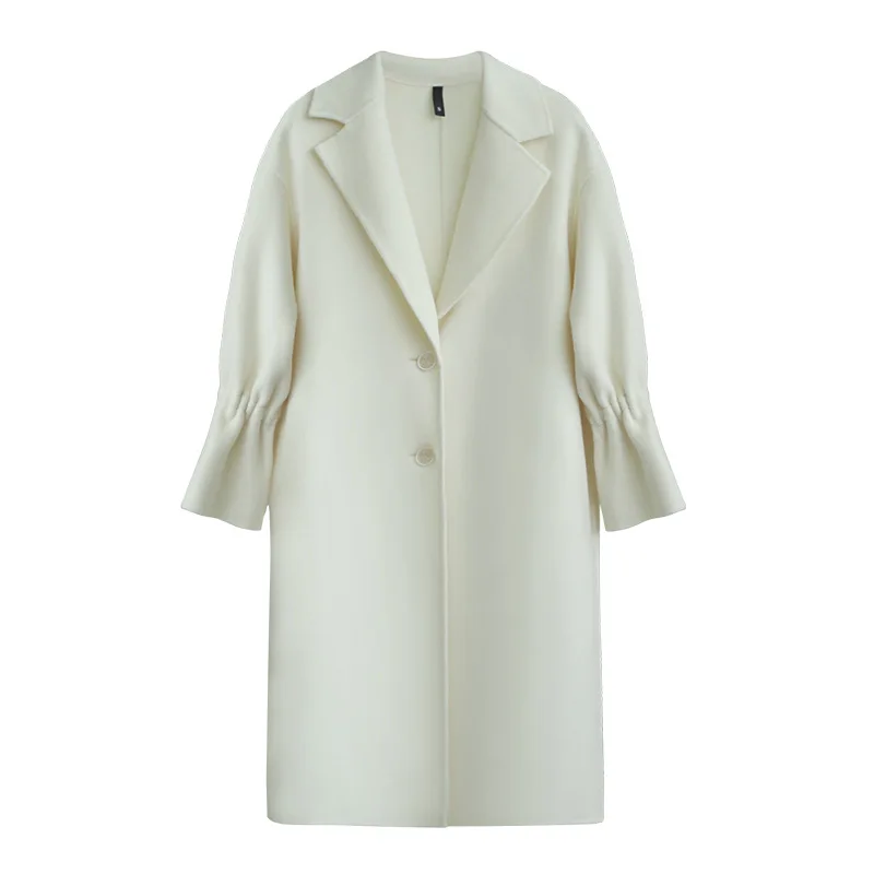 

21 autumn and winter gentle Hepburn style trumpet sleeve double-sided cashmere wool coat jacket women