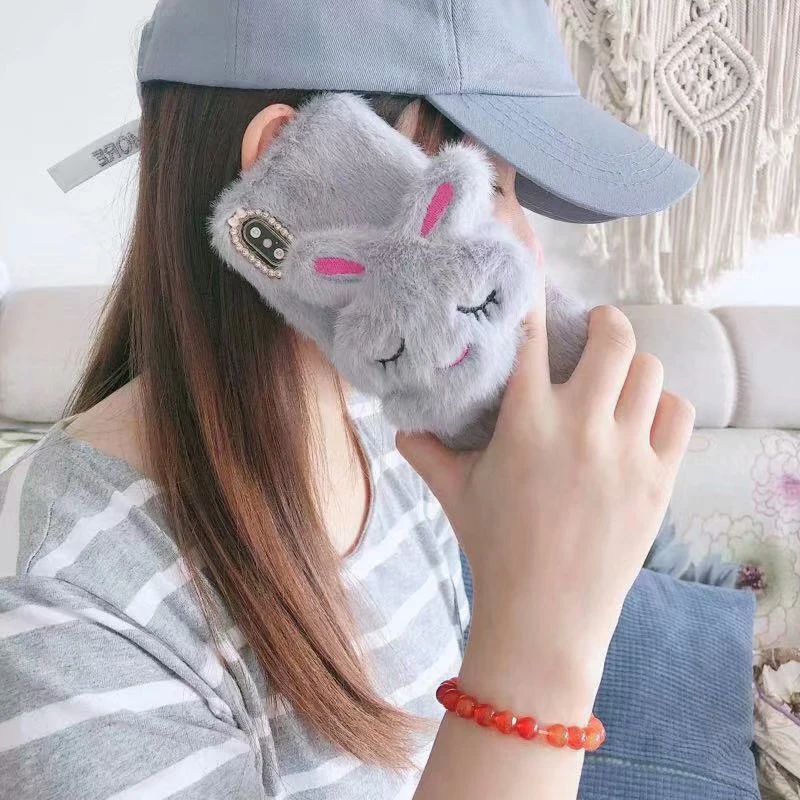 3D чехол с пушистыми волосами кролика куклы для iPhone 11 Pro Max пушистым кроликом X 10 XR XS
