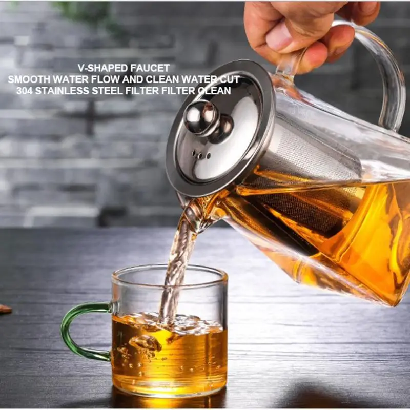 

2021 New Heat-resistant Glass Stainless Steel filter Teapot Square Flower High Temperature Resistant Glass Tea Set Square Pot