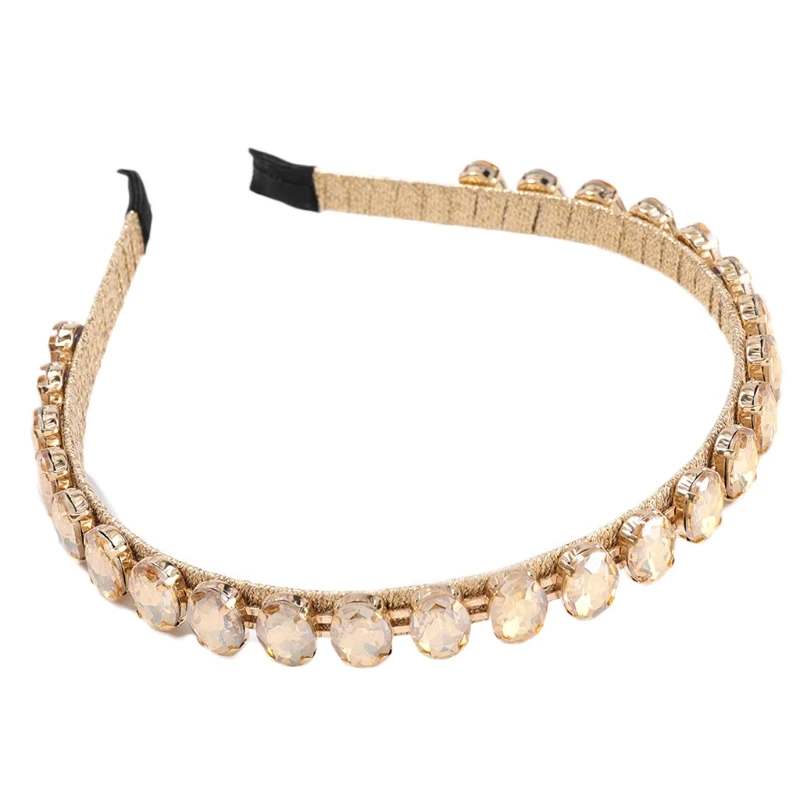 

Baroque Shiny Multicolor Oval Glass Drill Headband Luxurious Jewelry Rhinestone Thin Hair Hoop Banquet Evening Party for M7DD