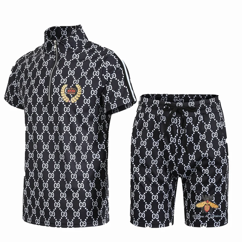 

Men's Short Sleeve Sportswear Summer Speed-drying Sportswear Men's popular logo 5 Cent Shorts 2 Piece Set