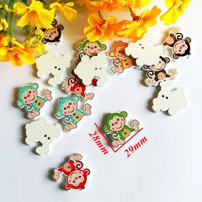 

120pcs Cartoon Monkey Animal Buttons for Crafts Scrapbooking 28x29mm Random Mixed 2 Holes Decorative Buttons Scrapbook