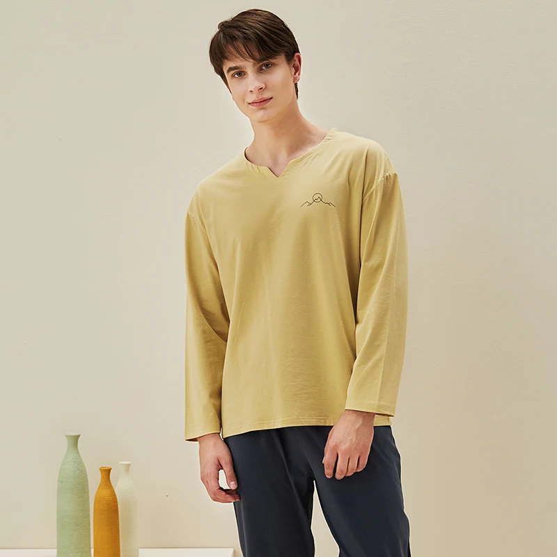 Men's knitted cotton pajamas Spring new arrivals Collarless home service suits