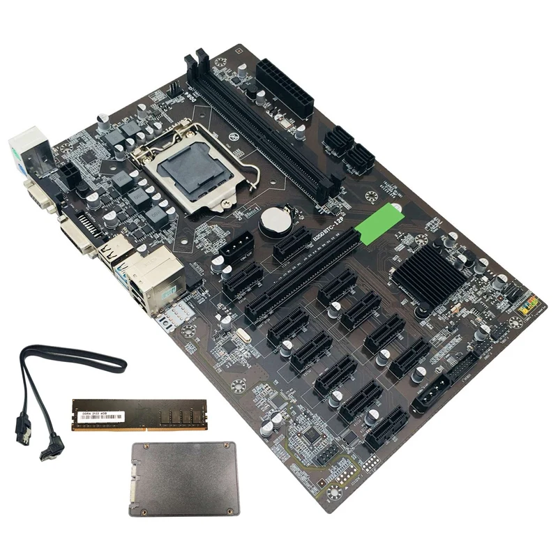 Материнская плата для майнинга B250 BTC с 120G SSD + DDR4 4 Гб 2133 МГц ОЗУ SATA кабель LGA 1151 12x
