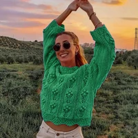 ardm korean fashion green knitted hollow out sweater women 2021 vintage casual winter three dimensional hair ball tops pullovers