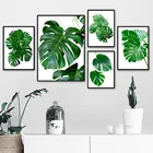 Настенный постер с тропическими зелеными растениями и листьями, Картина на холсте монстеры, нордический минималистичный домашний декор, художественные картины для интерьера дома